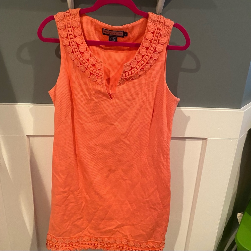 Vineyard Vines coral crotchet trim shift dress